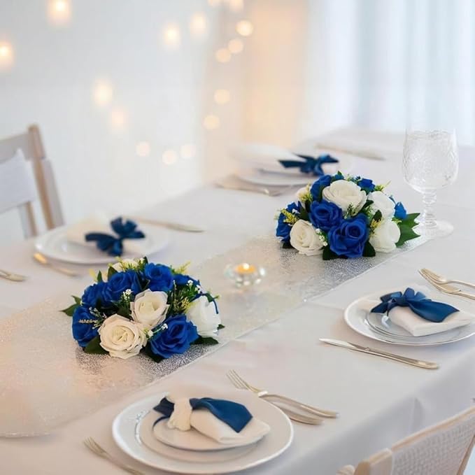 Jasion 12PCS Artificial Roses Realistic Velvet Silk Flowers Long Stem Faux Flowers Bouquet for Wedding Home Party Table Centerpieces Decorations (Blue)