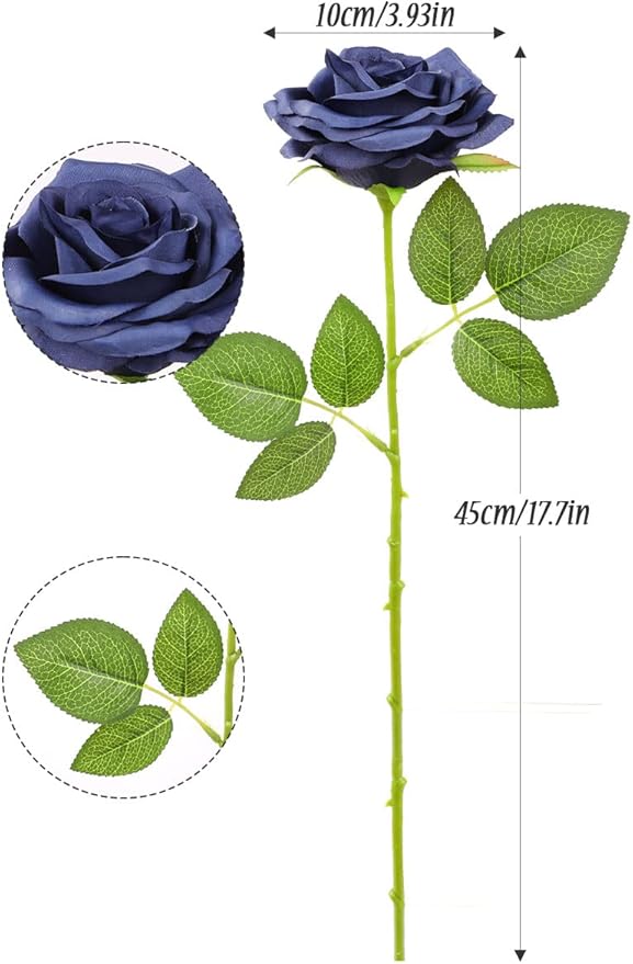 Artificial Rose Flower 12Pcs Navy Blue Rose Fake Rose Silk Rose Real Looking Fake Flowers with Stems for DIY Wedding Bouquets Tables Centerpieces Floral Arrangements Festival Decoration