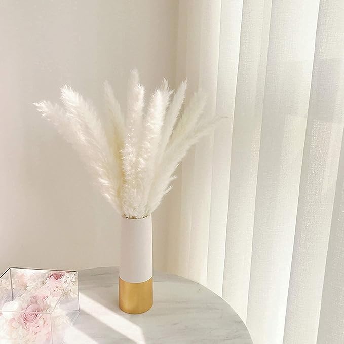 60 Pcs White Pampas Grass ,17 inch/45 cm Natural Dried Pampas Grass Branches Decor for Home Kitchen Garden Party Photographing Flower Arrangement Vase Decor（White