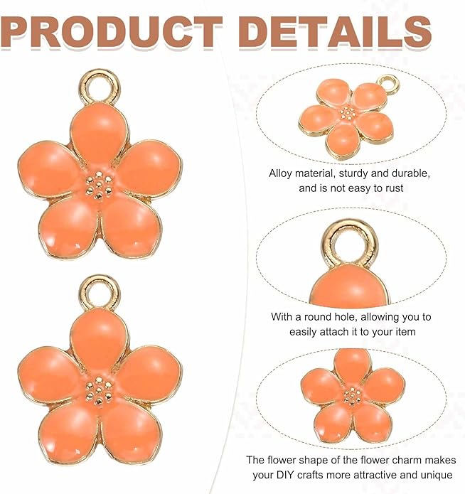 MECCANIXITY Enamel Charm Cherry Blossom Alloy Cute Small Flower Charm Gold Plated Pendant for Jewelry Making