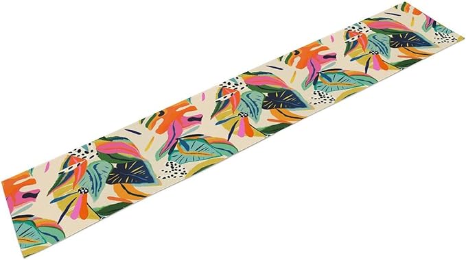 Colorful Flower Table Runner,Abstract Flower Blossom Botanical Pattern Print Tablecloth Burlap for Hotel Indoors Outdoor Dining Room Kitchen Table Decor, 13x60in