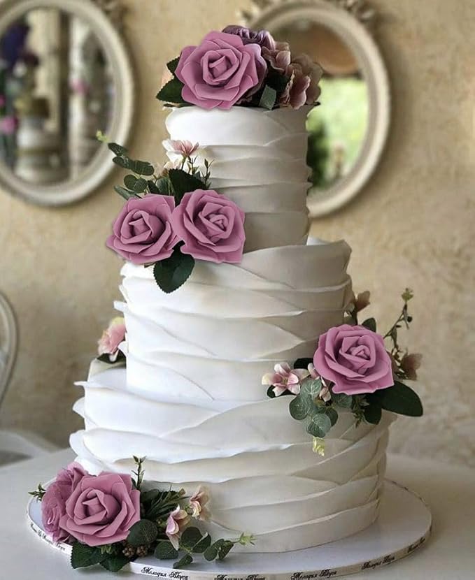 IPOPU Artificial Rose Flower Heads, 100pcs Dusty Rose Foam Fake Roses Bulk 3inch Stemless Faux Flowers for DIY Wedding Baby Shower Centerpieces Arrangements Party Tables Home Decor (Dusty Rose)