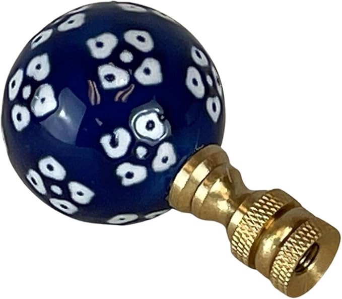 Royal Designs, Inc. Blue/White Porcelain Ball Ornament Design Finial for Lamp Shade, Polished Brass, Pack of 2