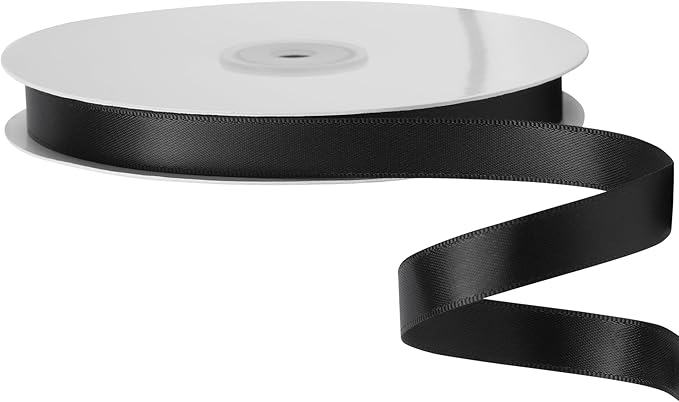 LIUYAXI Black Stain Ribbon, 5/8" X Continuous 50 Yards, Double Faced Fabric Ribbon Perfect for Gift Wrapping Wedding Birthday Party Christmas Hair Floral Craft Baby Shower