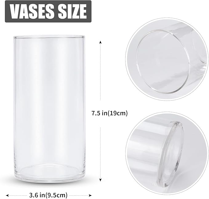 Devilfire 8 Inches Tall (20 cm) Clear Glass Cylinder vases,Pack of 12 Centerpiece Flower Vase,Floating Candle Holder for Home & Garden Decor, Wedding, Party.