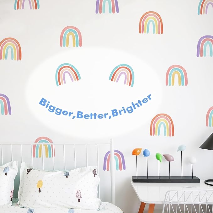 Watercolor Rainbow Wall Decals for Girls Bedroom 36 Pcs, Rainbow Stickers Bigger Size for Wall Mural Vinyl Peel and Stick DIY Decorations (6 Sheets)
