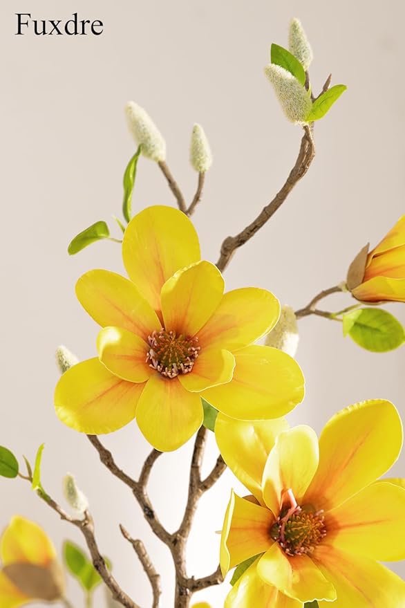 Artificial Magnolia Tree 4.9 ft - with 27 Pcs Yellow Flowers Artificial - Tall Artificial Plants Indoor, Faux Indoor Plants Perfect Potted Magnolia Flower Decor for Living Room, Stairs, Shop, Porch
