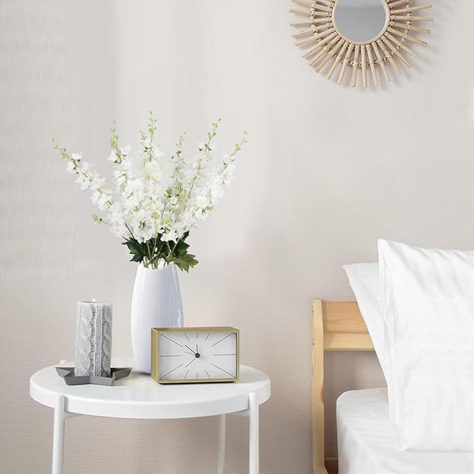 White Delphinium Artificial Flowers,8PCS Long Stem Silk Larkspur Flowers 33.5'' Faux Delphinium Stems for Tall Vase Home Wedding Table Decor(White)