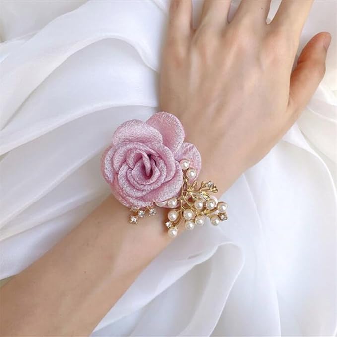 1PCS Wedding Wrist Flower,Bridesmaid Bride Wrist Flower Corsage Decoration Hand Flowers,Pink Purple