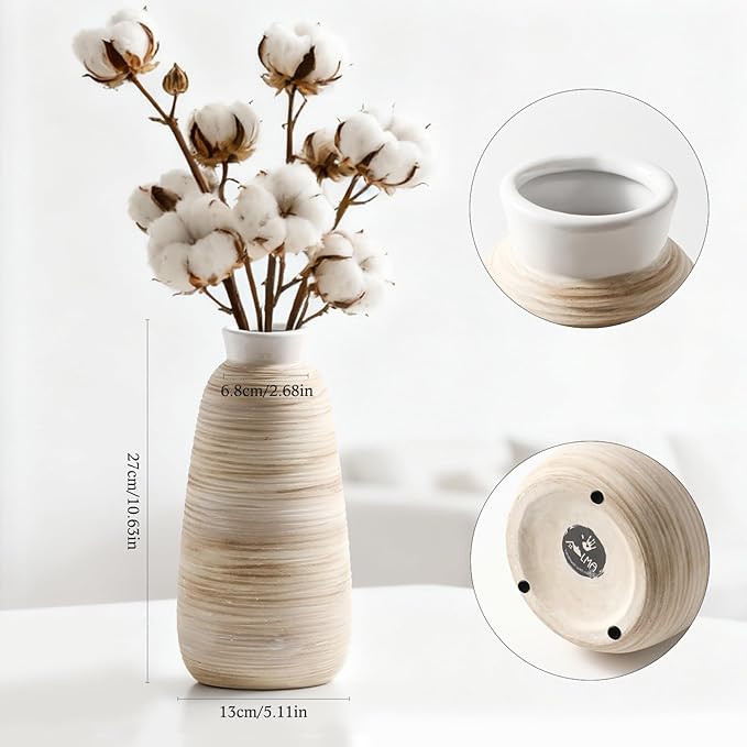 ALMA White Ceramic Vase 11 Inch Tall, Boho Vases for Tulips, Large Table Vase for Pampas Grass in Any Modern Home Decor, Kitchen Table Centerpiece, Shelf, Mantel Decor