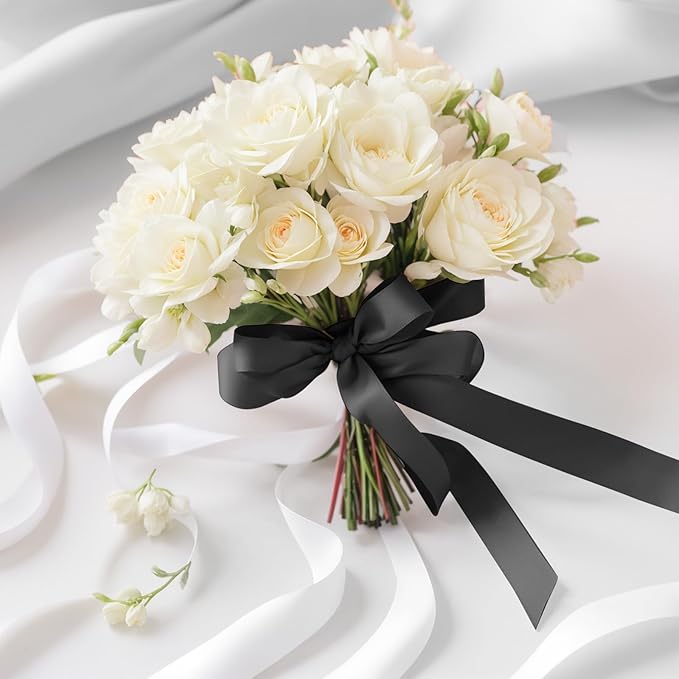 Black Ribbon 1-1/2 inch Satin Fabric Solid Ribbon 50 Yards for Gift Wrapping Flower Bouquet Wreath Wedding Halloween Party Decoration
