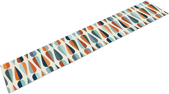 Mid Century Modern Table Runner Retro Blue Orange Grey Water Droplets Geometric Table Runner for Kitchen Dining Room Dining Table Decoration 13x90in