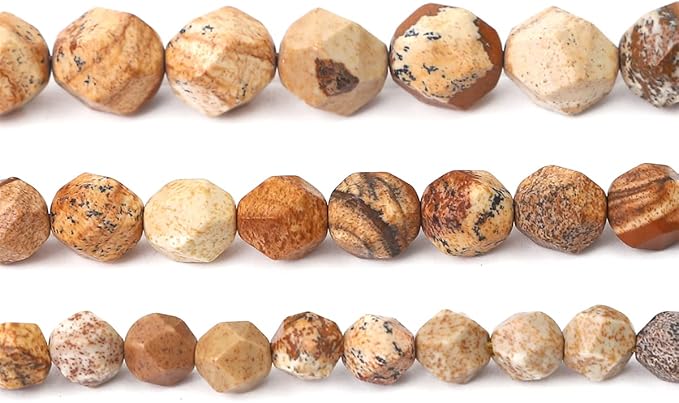 Faceted Natural Brown Picture Jasper Stone Round Beads 6mm 36cm/Strand for Jewelry Making