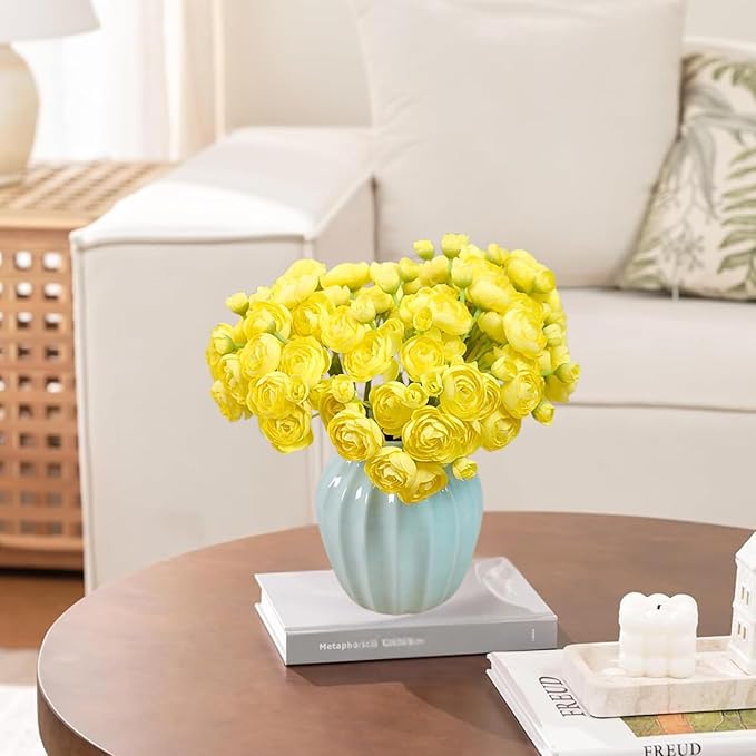 ASTRYAS 18Pcs Ranunculus Artificial Flowers, Yellow Faux Silk Mini Peony Flowers Fake Peonies Wedding Flowers DIY Bouquet for Centerpieces Arrangements Bridal Shower Decorations