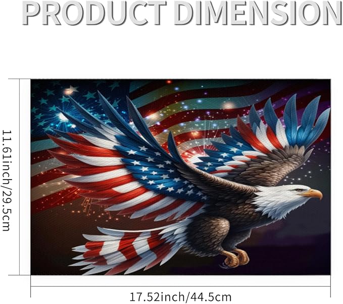 Independence Day Bald Eagles Flag Placemats Set of 6 PVC Vinyl Non Slip Table Mats Waterproof Heat Resistant Place Mats Washable Wipeable Dining Table Mat for Kitchen Party Indoor Outdoor Decorative