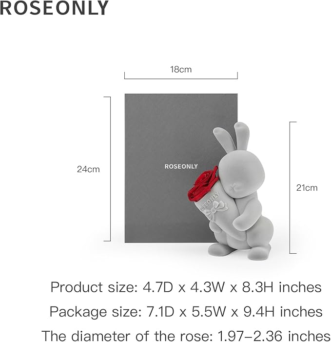 roseonly. Preserved Rose with Sweet Bunny, Eternal Flowers Gifts for Women Girlfriend Wife Mothers Real Roses for Valentine's Day Christmas Birthday Mother's Day Anniversary (Standard)