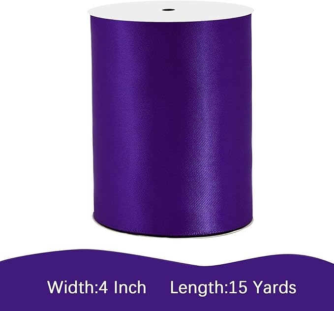 Purple Satin Ribbon 4 inch X 15 Yards Polyester Ribbon for Gift Wrapping Very Suitable for Weddings Party Hair Bow Invitation Decorations and More