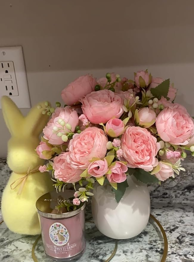 Artificial Peonies Silk Flowers, Pink Faux Peony Bouquet 2 Bundles Florals Arrangements for Farmhouse Home Boho Wedding Table Centerpiece, Fake Plastic Flower Bulk for Vase Decoration (Light Pink)