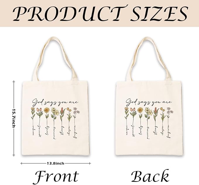 Aesthetic Canvas Tote Bag, Floral Pattern, Medium Size, Female, Eco-friendly, Double-sided Design