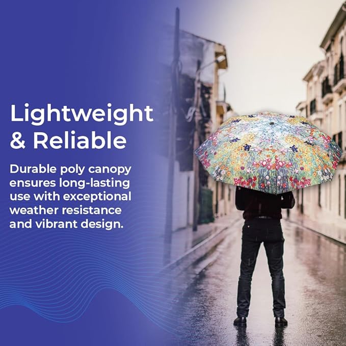 Vibrant Flower Garden Umbrella, 42" Automatic Open and Close Travel Umbrella for Rain, Wind and Sun, Compact, Folding