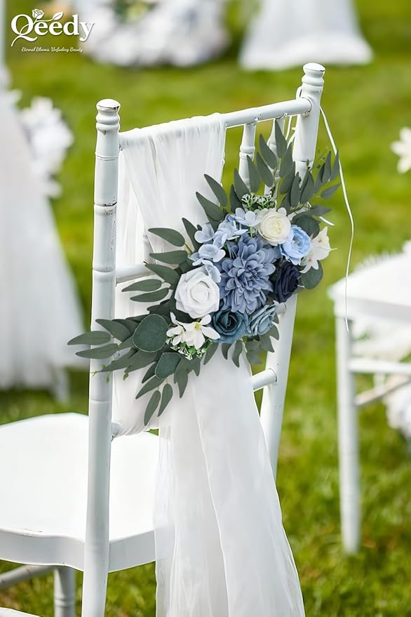 Wedding Arch Flowers Set of 2, Artificial Wisteria & Greenery Garland for Wedding Ceremony Backdrop, Wedding Floral Arrangement for Arch, Photo Booth & Reception Decor (Dusty Blue)