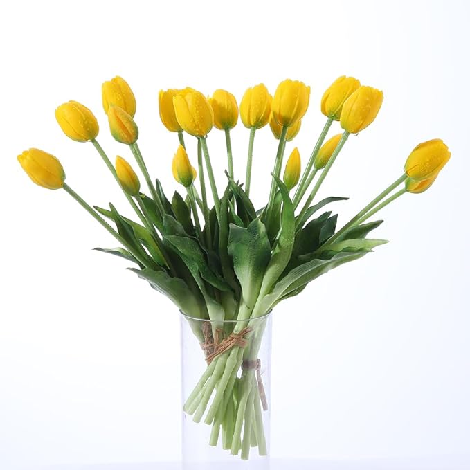 10PCS Fake Tulips Artificial Flowers Real Touch Latex Faux Tulips UV Resistant Fake Flowers Bouquet for Table Home Decor Party Wedding Garden Decoration