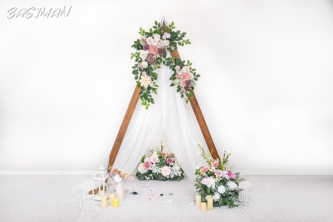 Arch Flowers with Drapes Kit (Pack of 3) for Wedding Ceremony Arbor and Reception Backdrop Decoration Wedding Welcome Signs Floral Birthday Party Decoration