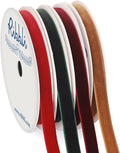 Ribbli 4 Rolls Velvet Ribbon, 3/8 Inches 5-Yard Each Roll, Christmas Ribbon for Gift Wrapping, Christmas Tree Decoration, Home Decor-Red/Green/Burgundy/Khaki