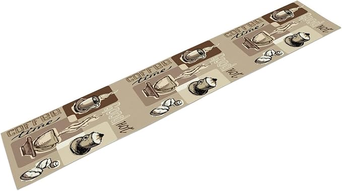 Coffee Table Runner,Vintage Style Coffee Cup Bean Abstract Theme Pattern Print Tablecloth Burlap for Hotel Indoors Outdoor Dining Room Kitchen Table Decor, 13x80in