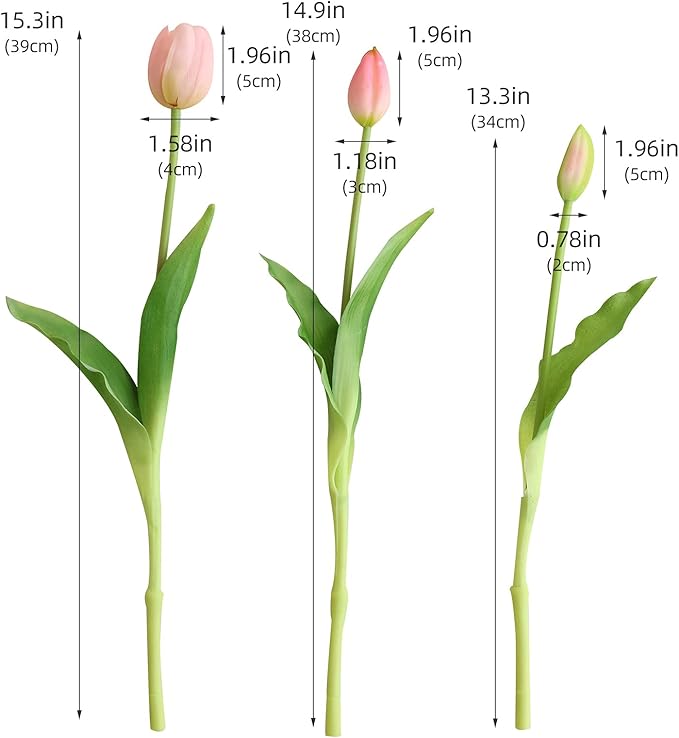 Artificial Flowers 20pcs Fake Tulips Real Touch, Faux Latex Tulips Flowers with Gift Box Soft Faux Tulips Bouquets Arrangements for Party Wedding Home Room Decoration(Pink)