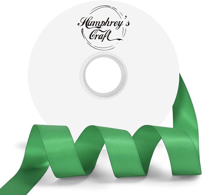Humphrey's Craft 1 Inch Fern Green Double Faced Satin Ribbon - 50 Yards Variety of Color for Crafts Gift Wrapping Bows Bouquet Decoration Sewing Christmas Tree Wedding Invitation Card.