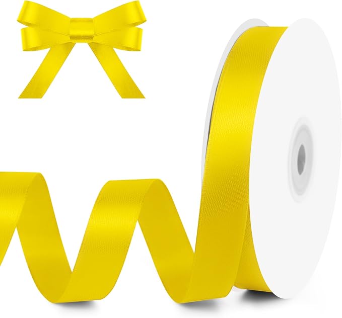 KMER LIFE 5/8" Wide x 50 Yards Yellow Single Faced Polyester Satin Ribbon, Yellow Satin Ribbon Perfect for Wedding Decor, Wreath, Crafts, Gift Wrapping & Other Projects (Yellow)