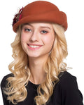 ORIDOOR Women Vintage 100% Wool Felt Flowers Bucket Cloche Bowler Hat Church Wedding Beret Hat