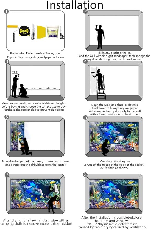 Seabed Flora and Fauna Patterns, Dolphins and sea Fish Free Swimming Wallpaper, Large Art Wall murals (Non-self-Adhesive)