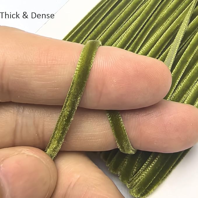 Chenkou Craft 25 Yards 1/8" Velvet Ribbon Lots Bulk (Olive, 1/8"(3mm))
