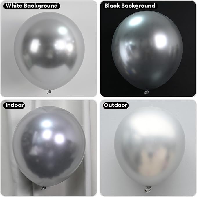 Togvu Metallic Silver Balloons Different Size, 123 Packs Silver Balloons Arch Kit, Pack of 18 12 10 5 Inch Chrome Silver Balloons Garland for Birthday, Graduation, Wedding, Anniversary Decoration
