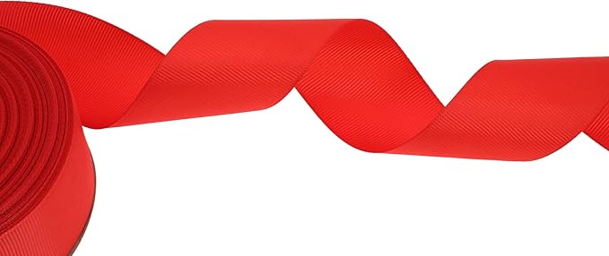 Solid Grosgrain Ribbon 25 Yard Each Roll 100% Polyester Woven Edge (1/1-2", Red)