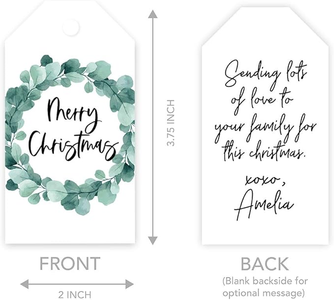 Andaz Press Christmas Holiday Season Classic Gift Tags, Merry Christmas to from Classic Favor Tags, Eucalyptus Wreath Design, for Holiday Events, Parties, and Favors, 60-Pack