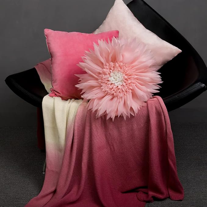 Handmade 3D Flower Round Throw Pillow Cute Decorative Daisy Sunflower Accent Cushion Elegant Soft Floral Pillow with Insert for Couch Chair Car Bed Living Room Home Decor 14Inch Light Pink