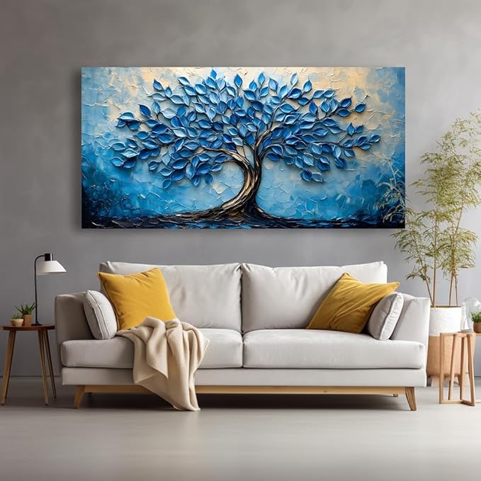 LAVIKARS Modern Tree of Life Wall Art for Living Room Office Navy Blue Abstract Oil Landscape Canvas Painting Prints Large Nature Artwork Home Kitchen Bedroom Decor (20x40 Inches)