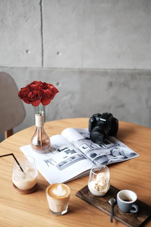 Artificial Roses, 30PCS Red Glitter Silk Roses for Wedding Bouquet, Party, Christmas, Home Decor