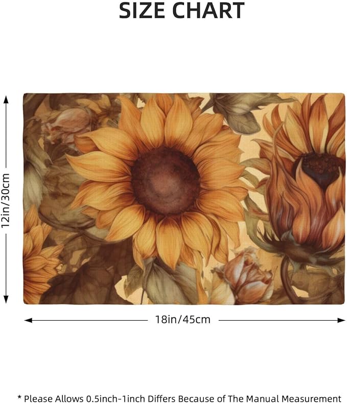 Placemats 4 pcs Sunflower Double-Layer Imitation Linen Place Mats Non-Slip Heat-Resistant Tablemats for Home Restaurant Hotel 18×12 Inch