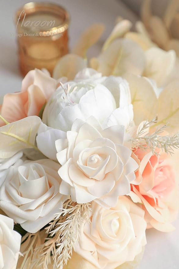 Floroom Artificial Gardenia Flowers 2.7" 25pcs Real Looking Cream Foam Fake Flowers with Stems for DIY Wedding Bouquets Bridal Shower Centerpieces Floral Arrangements Party Tables Home Decorations