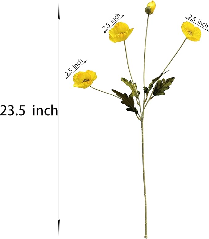 ATFL Yellow Poppy Flowers Artificial for Wedding Decorations,12 Pcs Fake Faux Silk Poppies Bulk for Home Decor Table Centerpieces Floral Arrangement(23.5‘’, Yellow)