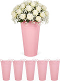 Flower Bucket for Flower Bar, 6 Pcs 10.2 Inch Metal Vases with Handles, Leak-Proof Pink French Buckets for Valentine's Day, Wedding Centerpieces, Baby Shower, Mother's Day, Farmhouse Rustic Home Decor