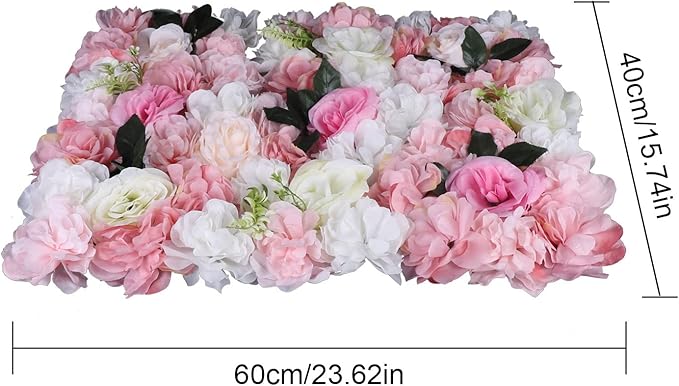 12Pcs 15.75" x 23.62x 0.79 Artificial Flower Wall Panels,Flower Wall Mat Silk Flower Panels for Outdoor Garden Backyard Fence Fence Privacy Screen and Indoor Wall Decor(12Pcs White+Pink)