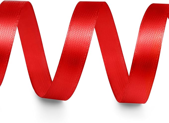3/8" x 25 Yards Satin Ribbon, Red Silk Ribbon Ideal for Gift Wrapping, Floral Bouquets, Crafts, Wedding Party Decorations, Christmas and Sewing Projects