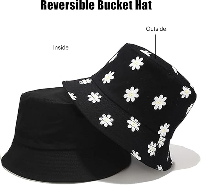 Bucket Hat for Women Men, Cotton Reversible Double Side Wear Sun Hats Beach Fisherman Hat