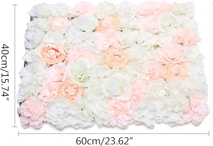 5 PCS Artificial Flowers Wall Decoration 24" x 16" Decorative Hydrangea Flower Panels Flower Wall for Home Party Wedding Christmas Festival Photo Backgdrop Decor (5 PCS, Champagne+Pink+White)