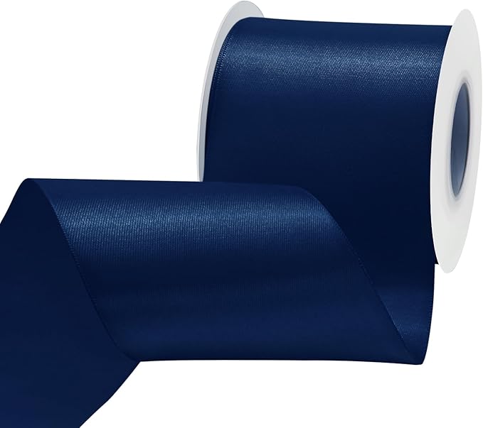 Navy Blue Satin Ribbon 3 inch X 15 Yards Polyester Ribbon for Gift Wrapping Very Suitable for Weddings Party Hair Bow Invitation Decorations and More